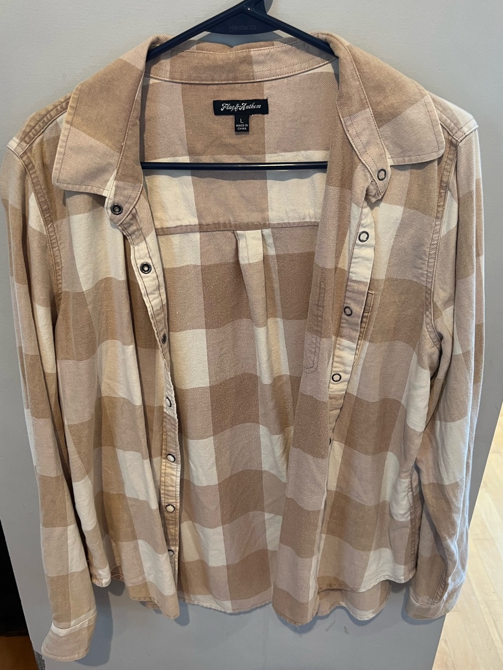 Plaid Button-Up Shirt in Beige and Cream